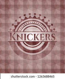 Knickers red emblem or badge with abstract geometric polygonal pattern background. Seamless.