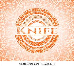 Knife abstract orange mosaic emblem with background