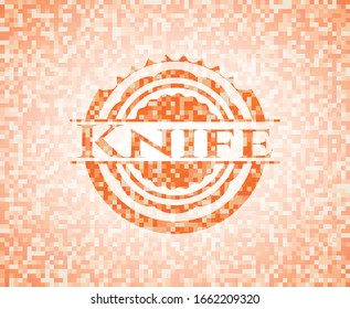 Knife abstract orange mosaic emblem with background