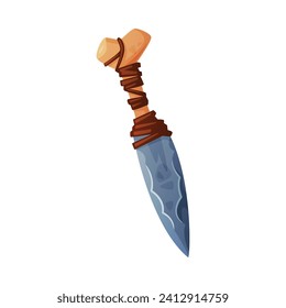 Knife as Ancient Tool with Shaft and Pointed Stone Head Vector Illustration