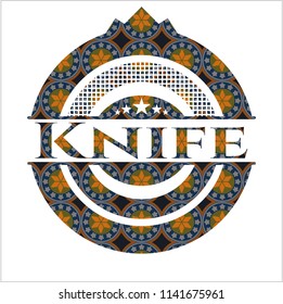 Knife arabic badge background. Arabesque decoration.