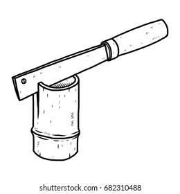 knife and bamboo / cartoon vector and illustration, black and white, hand drawn, sketch style, isolated on white background.