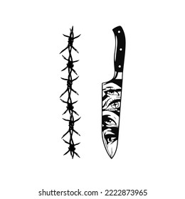 knife and barbed wire illustration vector