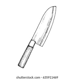 Knife Big Kitchen Vector Hand Drawing