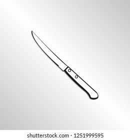 Knife. Black white image with a shadow on a light background. Vector icon.