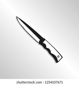 Knife. Black white image with a shadow on a light background. Vector icon.