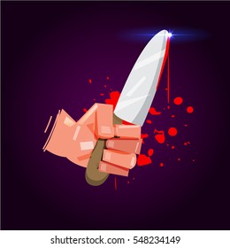 Knife with blood in hand. killer concept - vector illustration