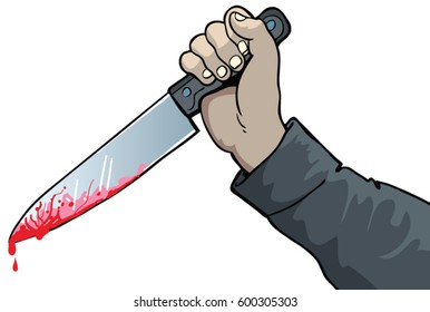 Knife with blood in hand. killer concept