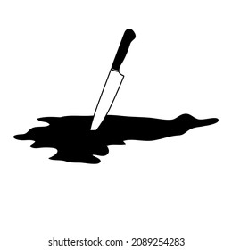 Knife in blood puddle. Vector design isoalted on white