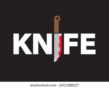 Messer mit Bluttext-Vektorillustration fängt die Essenz von Messer und Energie mit einer künstlerischen Darstellung des Wortes "Messer" schön ein. Isoliert auf schwarzem Hintergrund. 
