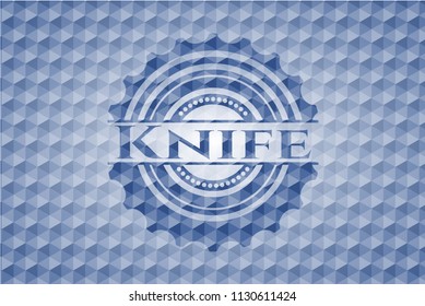 Knife blue badge with geometric pattern background.