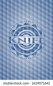 Knife blue badge with geometric pattern background. Vector Illustration. Detailed.