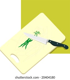 knife  board and vegetables with green background	