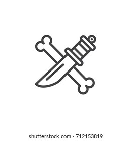Knife with bone line icon, outline vector sign, linear style pictogram isolated on white. Halloween holiday Symbol, logo illustration. Editable stroke