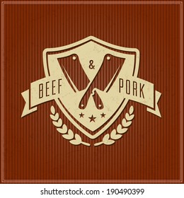 knife butcher retro styled vector labels of butcher shop knife butcher calf animal classic product meat ranch cutlery isolated swine natural fatal nourishment market fresh mark bull beef raw butchery