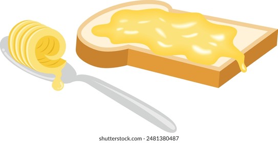 Knife with butter and spread slice of bread