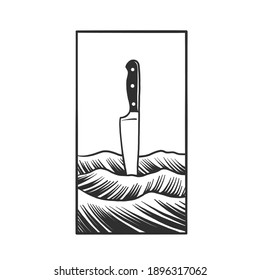 A knife. Can be used as a sketch of a tattoo.