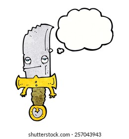 knife cartoon character with thought bubble
