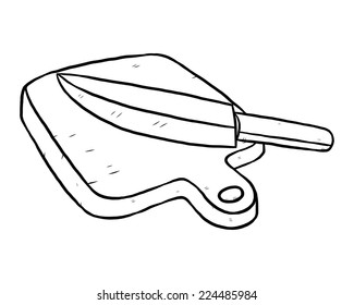 knife and chopping block / cartoon vector and illustration, black and white, hand drawn, sketch style, isolated on white background.