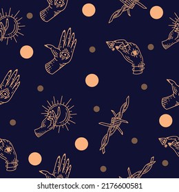 knife and christmas decoration seamless pattern random cream object wallpaper with design dark blue background.