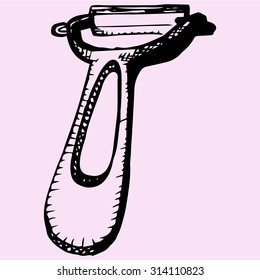Knife for cleaning fruits and vegetables, doodle style, sketch illustration