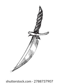 Knife cold weapon. Ancient dagger. Sketch of a knife. Hand Drawn Dagger Illustration
