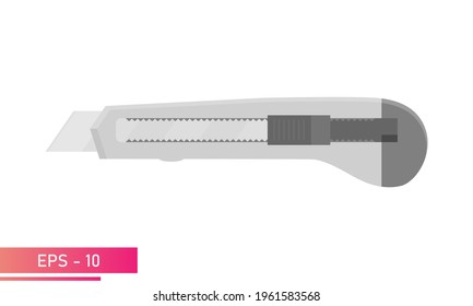 Knife for construction work, in gray tones. Realistic design. On a white background. Tools for workers. Flat vector illustration.
