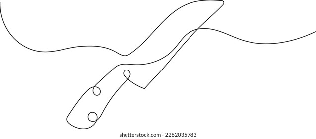 Knife in continuous line in hand drawn style. Knife linear icon. Line professional kitchen knives for cutting meat, vegetables., Kitchenware for cutting, blade cook for restaurants, cafes