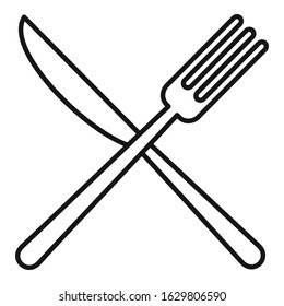 Knife cross fork icon. Outline knife cross fork vector icon for web design isolated on white background