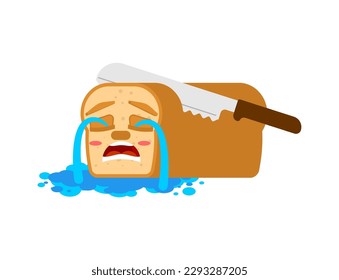 Knife cuts bread and cries. It hurts loaf of bread and piece