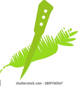 Knife cuts carrot object on white background cooking concept and ingredients logo for design