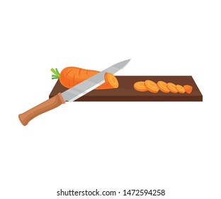 Knife cuts carrots. Vector illustration on a white background.