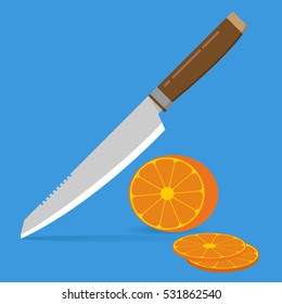 Knife cuts orange