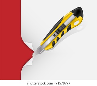 Knife cuts paper. Vector illustration