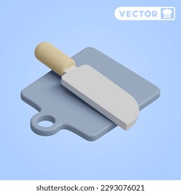 conjunto de iconos vectoriales 3D para cuchilla y tabla de corte, en fondo azul