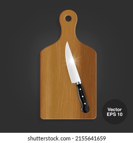 Knife And Cutting Board. Kitchen Wooden Chopping Board And Cutting Chef Knife Drawing Cartoon Vector Illustration