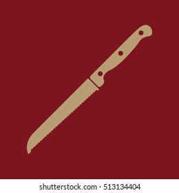 The knife for cutting bread icon. Knife and chef, kitchen symbol.UI. Web. Logo. Sign. Flat design. App. Stock vector