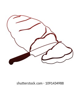 Knife cutting bread on red lines