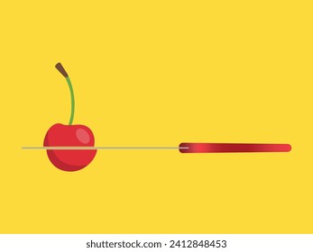 Knife cutting a cherry in half