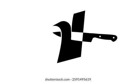 knife cutting a piece of paper, black isolated silhouette