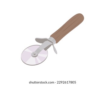 Cuchillo para cortar pizza, cortar verduras y masa con una ola. Inoxidable para el cuchillo de acero para pizzas con mango cómodo aislado sobre fondo blanco. Cuchillo con rueda en la ilustración plana vectorial