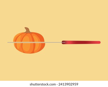 Knife cutting a pumpkin in half