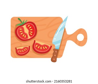 Messerschnitt-Tomaten auf Küchenbrett