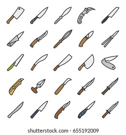 Knife Dagger Minimal Color Flat Line Outline Stroke Icon Pictogram Symbol Set Collection