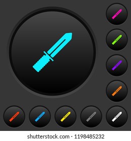 Knife dark push buttons with vivid color icons on dark grey background