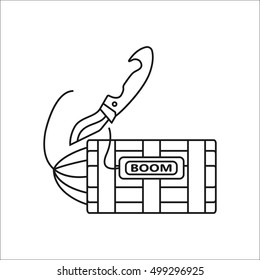 Knife defusing dynamite bomb sign line icon on background