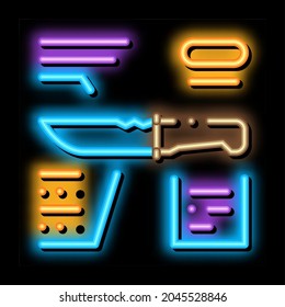 Knife Description neon light sign vector. Glowing bright icon Knife Description sign. transparent symbol illustration