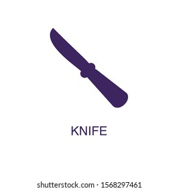 Knife element in flat simple style on white background. Knife icon, with text name concept template