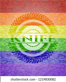 Knife emblem on mosaic background with the colors of the LGBT flag