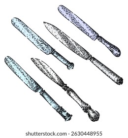 knife engraved silver set hand drawn. personalized gift, craftsmanship unique, collector sheath knife engraved silver vector sketch. isolated color illustration